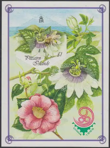 Pitcairn Mi.Nr. Block 23 Briefmarkenausstellung CHINA '99, Biene auf Blüte, skl.