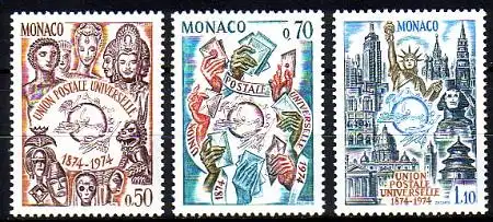 Monaco Mi.Nr. 1110-12 100 Jahre Weltpostverein UPU (3 Werte)