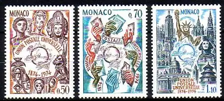 Monaco Mi.Nr. 1110-12 100 Jahre Weltpostverein UPU (3 Werte)