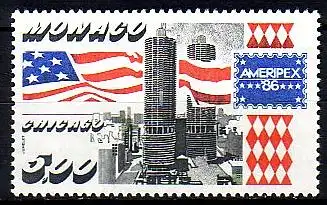 Monaco Mi.Nr. 1762 Int. Briefmarkenausst. AMERIPEX, Stadtansicht, Flaggen (5,00)