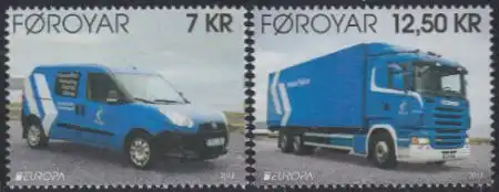 Färöer Mi.Nr. 781-82 Europa 13, Postfahrzeuge, Fiat und Scania (2 Werte)