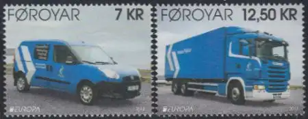 Färöer Mi.Nr. 781-82 Europa 13, Postfahrzeuge, Fiat und Scania (2 Werte)