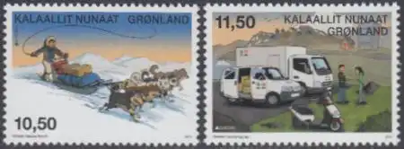 Grönland Mi.Nr. 632-33A Europa 13 Postfahrzeuge, Hundeschlitten LKW u.a. (2 W.)