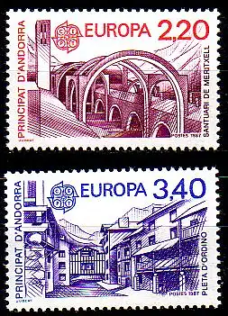 Andorra frz. Mi.Nr. 379-80 Europa 87, Moderne Architektur (2 Werte)