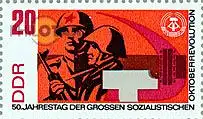 D,DDR Mi.Nr. 1315B 50 J. Oktoberrevolution russ. Soldat + Volksarmist (20 a.Bl.)