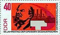 D,DDR Mi.Nr. 1316B 50 J. Oktoberrevolution, Lenin vor Kreuzer Aurora (40 a.Bl.)