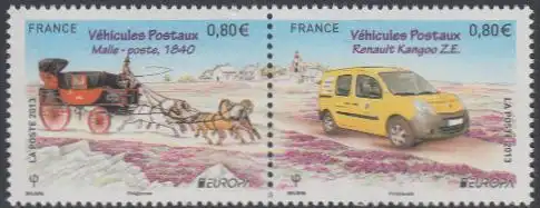 Frankreich MiNr. Zdr.5579-80 Europa 13 Postfahrzeuge, Postkutsche+Renault Kangoo