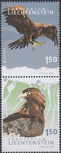 Liechtenstein MiNr. 1933-1934, Europa 2019, Einheimische Vögel (senkr. Zdr.)