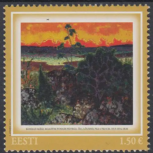 Estland MiNr. 898 Gemälde von Konrad Mägi: Landschaft mit roter Wolke (1,50)