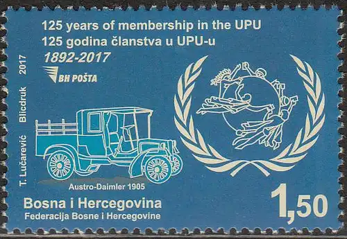 Bosnien-Herz. MiNr. 711 125 Jahre Mitgliedschaft im Weltpostverein (1,50)