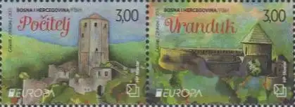 Bosnien-Herz.Kroat. MiNr. Zdr.452+451 Europa 17, Burgen u.Schlösser (waag.Paar)