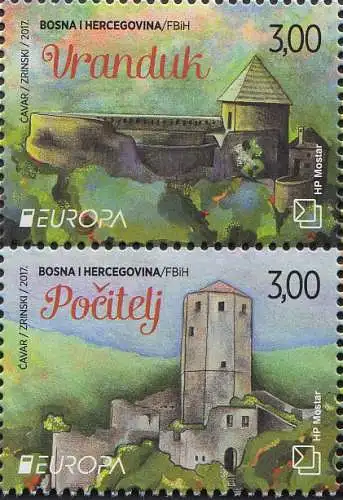 Bosnien-Herz.Kroat. MiNr. Zdr.451+452 Europa 17, Burgen u.Schlösser (senkr.Paar)