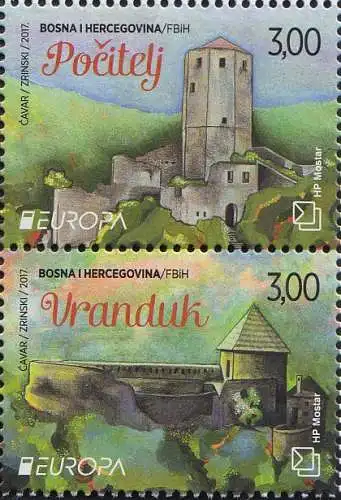 Bosnien-Herz.Kroat. MiNr. Zdr.451+452 Europa 17, Burgen u.Schlösser (senkr.Paar)