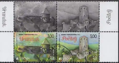 Bosnien-Herz.Kroat. MiNr. Zdr.451+452 Europa 17, Burgen u.Schlösser (waag.Paar)