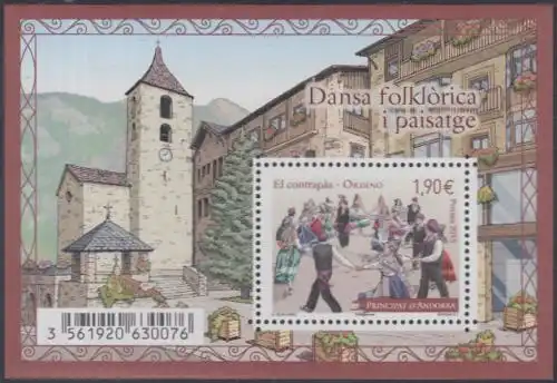 Andorra franz MiNr. Block 12 Volkstänze u.Landschaften, Tanz El contrapàs,Ordino