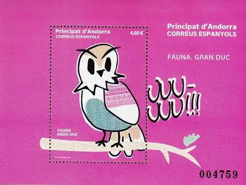 Andorra span MiNr. Block 23 Fauna - Grand Duc (4,60)