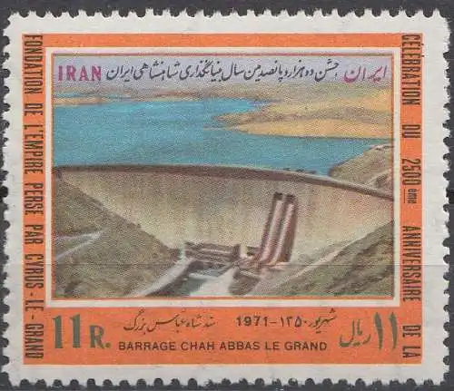 Iran Mi.Nr. 1524 2500. Gründungstag d.pers. Reiches, mod. Bauten: Staudamm