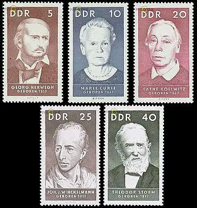D,DDR Mi.Nr. 1293-97 Geburtstage bedeutender Persönlichkeiten (5 Werte)