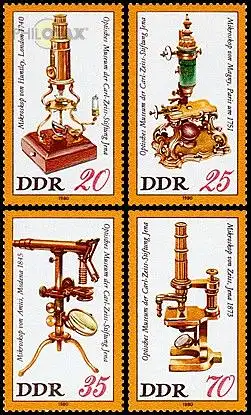 D,DDR Mi.Nr. 2534-37 Optisches Museum Carl-Zeiss-Jena, Mikroskope (4 Werte)