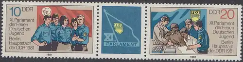 D,DDR Mi.Nr. Zdr.2609-10Zf. Parlament der FDJ (m.Zierf.)