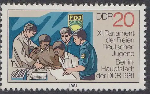 D,DDR Mi.Nr. 2610 FDJ, Jugendliche bei Berufsausbildung + FDJ-Fahne (20)