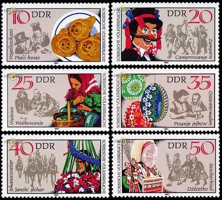 D,DDR Mi.Nr. 2716-21 Sorbische Volksbräuche (6 Werte)