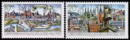 D,DDR Mi.Nr. 3338-39 Briefmarkenausstellung der Jugend, Halle (2 Werte)