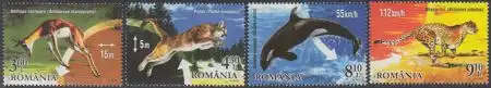 Rumänien Mi.Nr. 6914-17 Rekorde der Wildtiere, Springbock Puma Wal Gepard (4 W.)