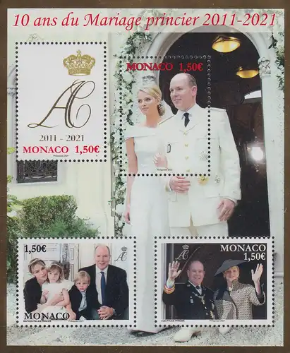 Monaco Mi.Nr. Block 136, 10. Hochzeitstag des Fürstenpaares