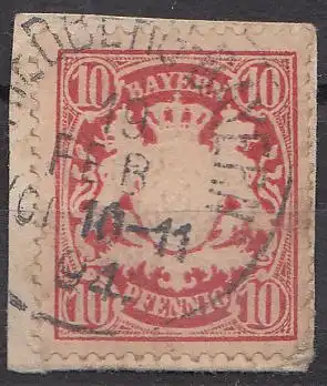 Bayern, 10 Pf. Wappenzeichnung auf Briefstück, Zähnung: siehe Bild!
