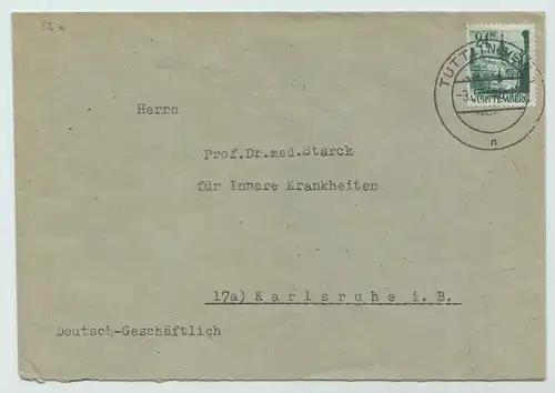 D,Franz.Zone,Württ.Hohenz. Mi.Nr. 22 Freim.schw.bl.gr.,Kloster Bebenhausen(24Pf)