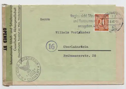 D,All.Bes.,Gem, Mi.Nr. 925 I. Kontrollratsausgabe (24 Pf), Zensur