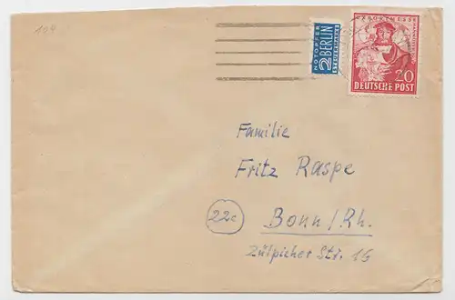 Bizone MiNr. 104, Brief von Aachen nach Bonn 