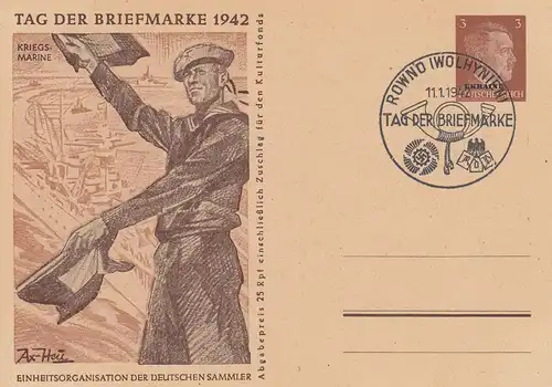 Dt. Besetzung, Ukraine,  Mi.Nr. P 4b/03 Tag der Briefmarke 1942, Kriegsmarine