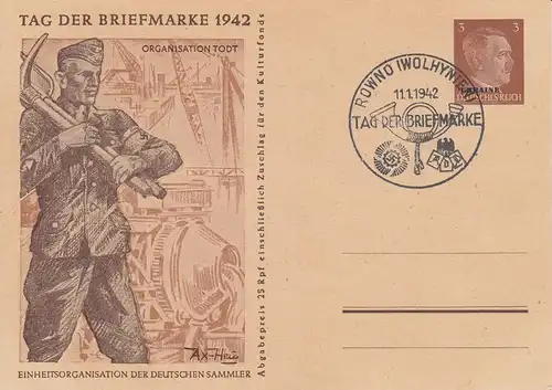 Dt. Besetzung, Ukraine,  Mi.Nr. P 4b/04 Tag d. Briefmarke 1942 Organisation Todt