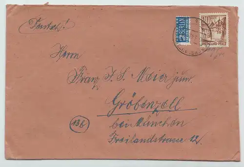D,Franz.Zone,Rheinl.Pfalz Mi.Nr. 23 Freimarke orange- bis rotbraun (20 DPf)