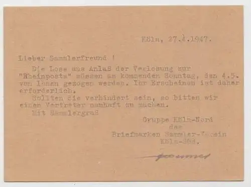 D,All.Bes.,Gem, Mi.Nr. 918 I. Kontrollratsausgabe (10 Pf) auf Ortspostkarte