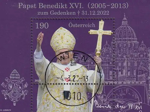 Österreich MiNr. Block 141 Papst Bendikt XVI. zum Gedenken