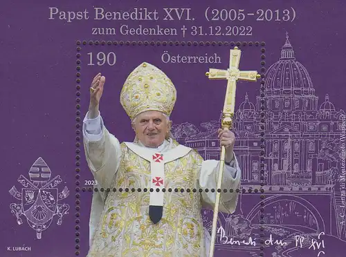 Österreich MiNr. Block 141 Papst Benedikt XVI. zum Gedenken