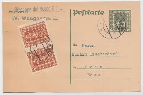 Österreich, Postkarte P251 mit MiNr. 374 im Paar von Wien nach Gera