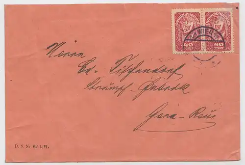 Österreich, Brief von Wien nach Gera  mit MiNr. 269 im Paar 