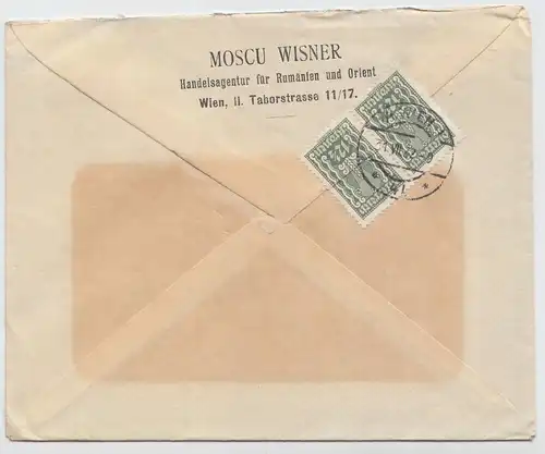 Österreich, Brief aus Wien mit MiNr. 368 im Paar rückseitig