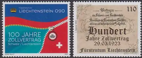 Liechtenstein MiNr. 2077-2078, 100 Jahre Zollvertrag, Gemeinschaftsausgabe mit 