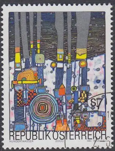 Österreich Mi.Nr. 2318 Hundertwasser, Blues Blues, mehrfarbig/silber (7)