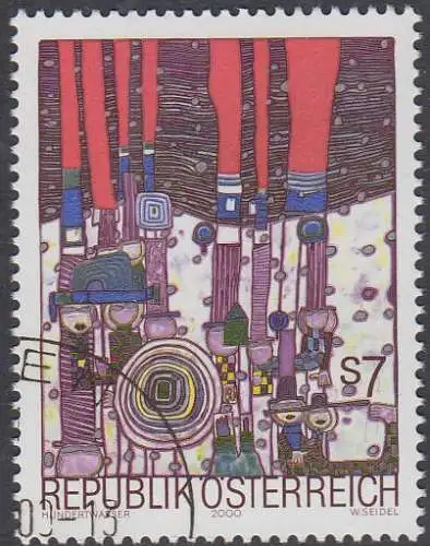 Österreich Mi.Nr. 2319 Hundertwasser, Blues Blues, mehrfarbig/rot (7)