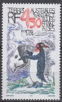 Franz. Geb. i.d. Antarktis Mi.Nr. 555 Pinguin m.Mütze Karrikatur Garouste (4,50)