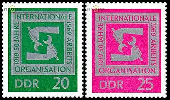 D,DDR Mi.Nr. 1517-18 50 Jahre IAO, Fäuste mit Schraubenschlüsseln (2 Werte)