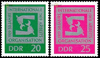 D,DDR Mi.Nr. 1517-18 50 Jahre IAO, Fäuste mit Schraubenschlüsseln (2 Werte)