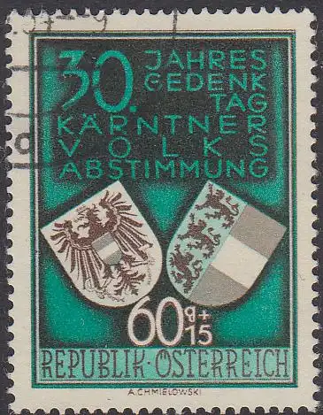 Österreich Mi.Nr. 952 Volksabstimmung Kärnten Bundes- u. Landeswappen (60+15)