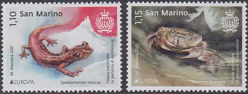 San Marino MiNr. 2842-2843 Europa 2021, Gefährdete Wildtiere (2 Werte)